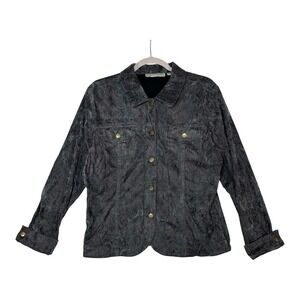 BAMBOO TRADERS Paisley Jacket L Gray Black Velvet Button Up Shacket Grunge